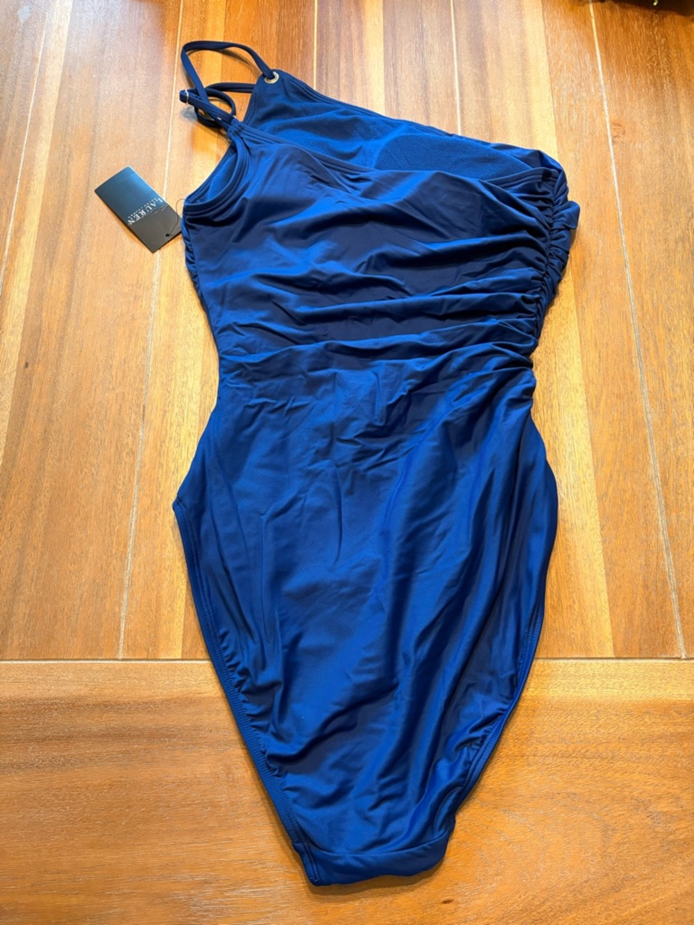 Ralph Lauren Royal Blue One-Shoulder Ruched Swimsuit - Picture 2 of 4
